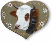 Coeur en bois peint  - Vache "Abondance".