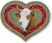 Coeur en bois peint - Vache "Abondance"