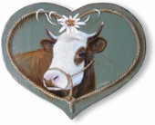 Coeur en bois peint  - Vache "Abondance".