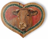 Coeur en bois peint  - Vache d'alpage.