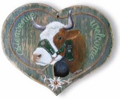 Coeur en bois peint  - Vache "Abondance".