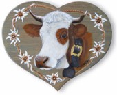 Coeur en bois peint  - Vache "Abondance".