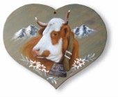 Coeur en bois peint  - Vache "Abondance".