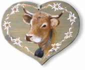 Coeur en bois peint  - Vache "Abondance".