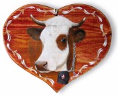 Coeur en bois peint  - Vache "Abondance".