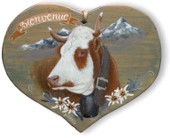 Coeur en bois peint - Vache "Abondance".