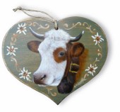 Coeur en bois peint  - Vache "Abondance".