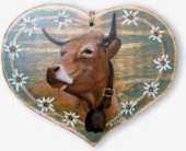 Coeur en bois peint  - Vache "Parthenaise".