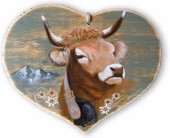 Coeur en bois peint  - Vache "Parthenaise".