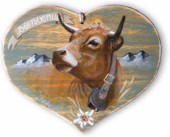 Coeur en bois peint - Vache "Parthenaise".