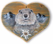 Coeur en bois peint  - Marmotte.