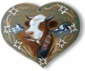 Coeur en bois peint  - Vache "Abondance".