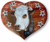 Coeur en bois peint  - Vache "Abondance".