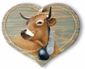 Coeur en bois peint  - Vache "Parthenaise".