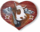 Coeur en bois peint  - Vache "Abondance".