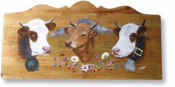 Tableau peint sur bois -  portraits de vaches.