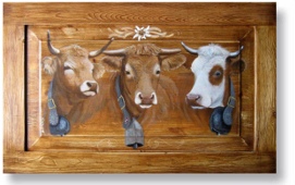 Tableau peint sur bois - Portraits de vaches.
