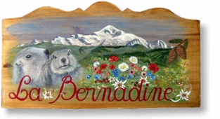 Tableau peint sur bois - Marmotte et Mont Blanc.