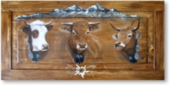 Tableau sur bois - Vaches d'alpage.