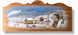 Tableau sur bois - Le ski des années 50.
