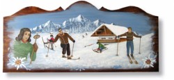 Tableau sur bois - Le ski des années 50.