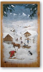 Tableau sur bois - Les joies de l'hiver.
